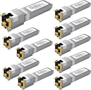 10PCS 10GBASE-T SFP+ RJ45 Copper Transceiver Module, Multi-Rate 1.25G/2.5G/5G/10G up to 30m - Compatible with TP-Link, Cisco SFP-10G-T-S, Ubiquiti UF-RJ45-10G, Netgear, Broadcom, Mikrotik and More