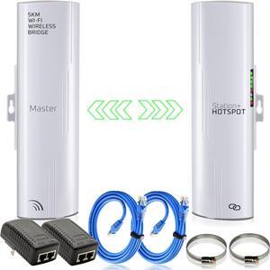Wireless Bridge, 5.8GHz Point to Point/Multipoint Outdoor Bridge with Hotspot, 100/1000Mbps LAN Port. Wireless Bridge for Shop, Barn, Garage Building, 5KM Long Distance Pre-configured Set(3.5 Miles)