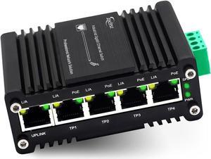 Industrial Gigabit 5-Port 802.3at PoE Switch with 1 Uplink Port, 10Gbps Ethernet Switch Supporting DIN-Rail, PoE Booster Function