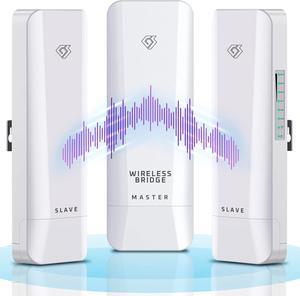 Wireless Bridge, Pre-Configured 3 Pack Long Range WiFi Bridge for Point to Multi-Point, High-Speed Network Bridge with Hotspot, for Stores, Barn, Garage, Building, 100/1000Mbps LAN Port. 3 Pack (5KM)