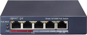 DS-3E1105P-EI HIK 4 Port Fast Ethernet Smart PoE Switch with 4X 10/100Mbps PoE Ports & 1X 10/100Mbps RJ45 Port, 60W PoE Power Budget, Plug & Play, Sturdy Metal, Fanless(OEM No Logo)