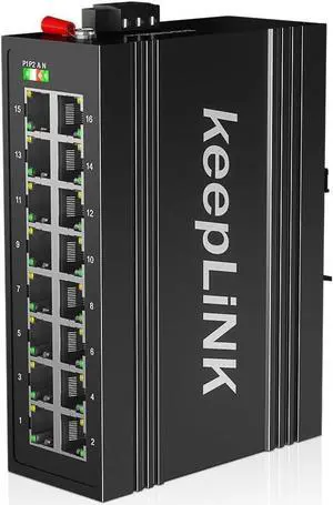 16 Port Industrial Gigabit Switch, Ethernet DIN-Rail Hardened Switch Unmanaged, IP40, Operating Temperature Range of -30°  75°C (-22°  167°F)