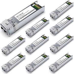 10Pack SFP+ 10GBase-LR SingleMode Module, 1310nm 10G LC SMF Fiber Optic Transceiver for Cisco SFP-10G-LR, Ubiquiti UniFi UF-SM-10G, Meraki MA-SFP-10GB-LR, Netgear, TP-Link and More (1310nm DDM 20km)