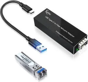 USB C to Fiber Network Adaptor,USB3.0 Type C to 100/1000base-X SFP Gigabit Network Card,Equipped with a 1.25G Single-Mode Dual-Fiber Module,20km Transmission