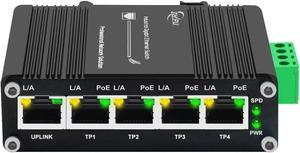 Mini Industrial 5 Ports Gigabit Ethernet Switch 4×10/100/1000BASE-T 802.3at PoE + 1×10/100/1000T Ethernet Switch Din Rail Mount 12~48V DC