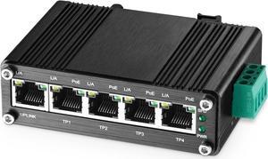 Binardat Industrial Mini 5 Port Gigabit Solar POE Switch,Input DC9V-54V to DC48V Voltage Booster, IEEE802.3af/at POE, Din Rail Wallmount Unmanaged Fanless IP40 Switch