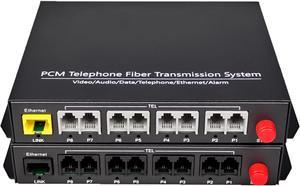 8 Channels POTS Telephones and Ethernet Over Fiber Optic Media Converters Extenders, Singlemode up 20Km Multimode 500M,Support Called id, Ring and Fax -Uncompressed No Delay A Set