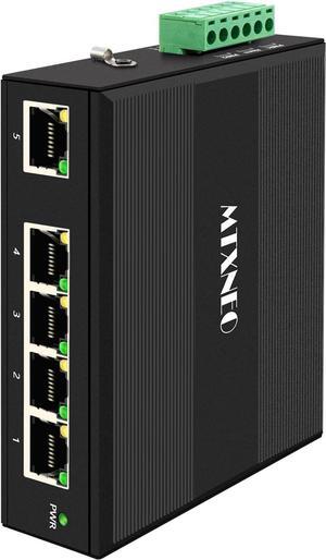 Industrial 5 Ports Gigabit POE+ Network Switch with DC12V-48V Input and DC48V IEEE802.3af/at 30W POE Output 120W Total for Solar Power/Truck/VoIP Systems/CCTV Security System