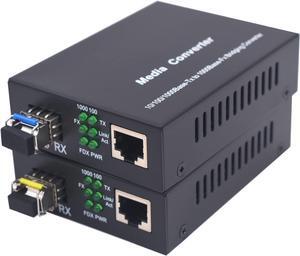 Single Mode Gigabit Fiber Media Converters LC -2 LC SFP Transceiver SM up to 20Km (12.4 Miles) Wavelength 1310nm/1550nm, LC to UTP Cat5e 10/100/1000 RJ-45 Gigabit Ethernet Speed, A Pair