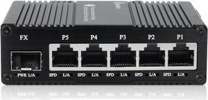 6 Port Unmanaged Ethernet Network Switch with 5* 10/100/1000 Base-T Ports, 1*1000Base-X SFP Port, 14Gbps Switching Capacity, Plug and Play, Din Rail Mount or Wall Mounts, Support 110~220V AC