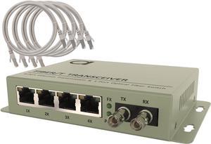 4 Port RJ-45 Gigabit Ethernet to Multimode ST 850nm Fiber Media Converter | Mini Switch - Built-in Fiber Module 550m (0.34 Miles) to UTP Cat5e Cat6 4 x 10 100 1000 RJ-45 AutoSensing Ports