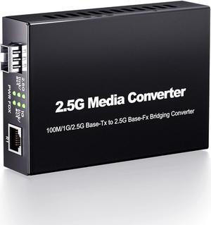 2.5G Media Converter, Unmanaged 1x 100M/1G/2.5G Base-T Fiber Transceiver, SFP to RJ45 Converter, Support 2.5GBase-SR/LR Transceiver, Auto-Negotiation, Plug and Play