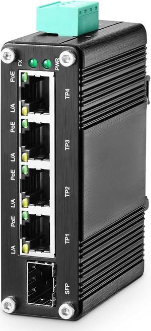 MokerLink 5 Port Gigabit Industrial Solar Battery UPS PoE Switch, Input DC9V-54V to Output DC48V, IEEE802.3af/at PoE, Mini Size, Unmanaged IP40 Network Switch (-40 to 185°F), 10Gbps Capacity