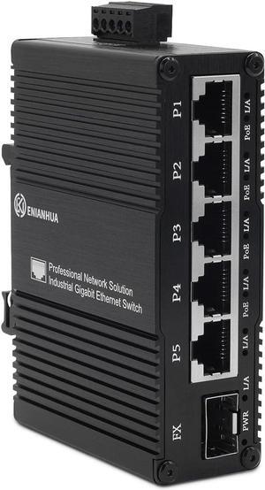 Industrial 6 Ports Gigabit Solar POE Ethernet Network Switch, 5 x 10/100/1000 Base-T RJ45 Ports, 1 x 1000Base-X SFP Slot, Support 11~56V DC, Aluminum Case, Compact POE Power for Solar Power