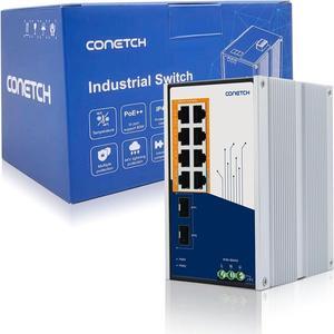 Industrial 8 Port Full Gigabit PoE Switch with 2 Gigabit SFP | 6 PoE+ Ports, 2 PoE++ Ports | IEEE802.3af/at/bt | 130W | IP40 Protection | DIN-Rail Switch | Aluminum Shell | -40 to 70C°