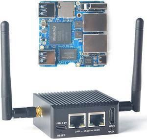 youyeetoo NanoPi R5C Mini Router with Metal Case, RK3568 Development Board, 4GB LPDDR4X 32GB eMMC, 0.8TOPS NPU, Support OpenWrt Docker, Two Ethernet Ports, M.2, HDMI 2.0 (with M.2 Wi-Fi Module)