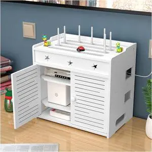Router Shelf Wall Mount WiFi Router Storage Box, Router Rack WiFi Router Storage Box Wall Mount Hidden Cable Tidy Box for Home and Office Decorative Floating Shelves, 40x26x37cm, White