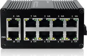 10-Port Gigabit Mini Unmanaged Ethernet Switch, 8 RJ45 Ports + 2 Gigabit Uplink Ports, Compatible with 10/100/1000Mbps, Din-Rail or Wall Mount, 20Gbps Backplane Bandwidth Traffic Optimization
