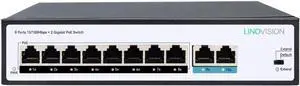 LINOVISION 8 Ports POE Switch with 2 Gigabit Uplink, 802.3af/at Standart, Total POE Budget 100W, Supports POE Watchdog and Max 820ft Transmission