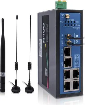 Industrial 4G LTE Router with SIM Card Slot, LTE Cat 4 Wi-Fi Cellular Router, External Detachable Antenna, VPN, RS232/RS485 M2M IoT Integration, Band Lock, and Remote Management