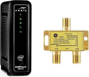ARRIS Surfboard SBG10-RB DOCSIS 3.0 Cable Modem & AC1600 Dual Band Wi-Fi Router + GE Digital 2-Way Coaxial Cable Splitter