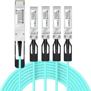 QSFP28 Breakout AOC Active Optical Cable, 1Meter/3.3ft Compatible with Brocade Devices,100GBASE 100Gbps to 4X 25Gbps OM3 MMF Direct-Attach Ethernet High-Speed Optical Cable