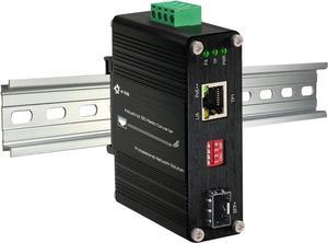 Industrial 10G 90W PoE Fiber Media Converter Mini 10GBase-X SFP+ Fiber Optic Transceiver IEEE802.3bt PoE++ Cooper to SFP+ 10Gigabit Ethernet Converter DIN Rail 48-57V DC Input