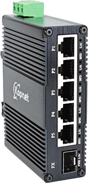 Industrial 6 Ports Gigabit Ethernet Switch with 90~250V AC Input Hardened 5 Port RJ45 10/100/1000Mbps Network Switch with SFP Slot Din Rail Mount Ethernet Fiber Switch Ethernet Hub