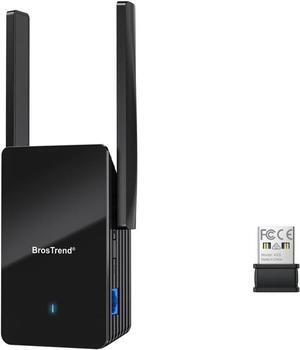 BrosTrend AX3000 WiFi 6 Range Extender Booster with Gigabit Port, WiFi Booster Repeater + AX300 Nano USB WiFi 6 Adapter, 2.4GHz Only WiFi Adapter for Desktop PC Laptop for Windows 11/10/7, NOT for Mac