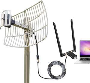 Outdoor Directional WiFi Antennas @Wireless USB WiFi Adapter Combination Extends/Booster Remote WiFi Signal to Desktop PC Laptop/WiFi Router at RV/Boat/Shop/Office/House