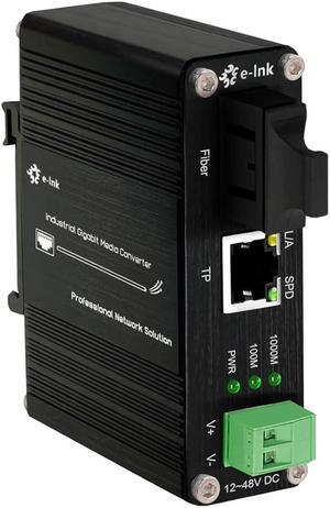 Mini Industrial Gigabit Media Converter Hardened 10/100/1000Mbps RJ45 Ethernet Optical Transceiver with 100/1000Base-FX SC Port Auto Detection Up to 20km Over Single Mode Fiber 12~48V DC