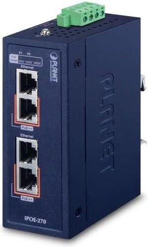 IPOE-270 Industrial 2-Port Multi-Gigabit 802.3bt PoE++ Injector Hub (-40~75C)