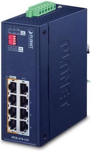 IPOE-470-12V Industrial 4-Port 10/100/1000T 802.3bt PoE++ Injector Hub w/ 12V Booster
