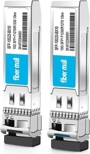 10G SFP+BIDI Transceiver a Pair for Cisco Meraki SFP-10G-BXU-I Ubiquiti UF-SM-10G-S MikroTik S+2332LC10D-1330 D-Link Netgear 10GBASE-BIDI SFP+1270nm /1330nm 10km DOM Other Open Switches