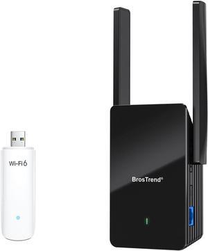 BrosTrend AX1500 WiFi Extender Signal Booster for Home Gigabit Ethernet Port WiFi 6 Extender + WiFi 6 AX1800 USB WiFi Adapter Dual Band WiFi Dongle for PC Laptop Desktop Supports Windows 11/10 ONLY