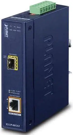 IGUP-805AT Industrial 1-Port 100/1000X SFP to 1-Port 10/100/1000T 802.3bt PoE++ Media Converter