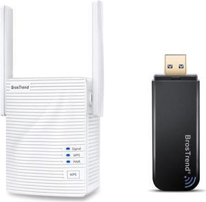 BrosTrend WiFi Extender AC1200 WiFi Booster and Signal Amplifier and BrosTrend 1200Mbps USB WiFi Network Adapter for Laptop, Desktop PC of Windows 11/10/8/7