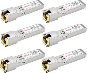 6Pack 1.25G SFP-T Transceiver, 10/100/1000Base-T RJ45 Copper Module for Extreme, and Other Open Switches, up to 100m