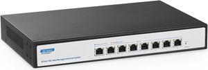 YuLinca 8 Port 10Gbps Managed Switch, Support 10G/5G/2.5G/1000M Auto-Negotiation, 160Gbps Bandwidth, Support LACP/QOS/VLAN/IGMP, Easy Web Managed Ethernet Gaming Switch