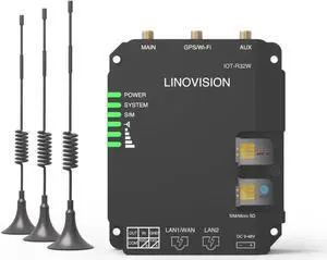 LINOVISION Industrial 4G LTE Cat4 Cellular Router with Wi-Fi, Enhanced Signal for Remote Sites, Dual SIM Slots, DTU Gateway for RS485 devcie, IoT Sensors, Solar Power Cameras, M2M, Vehicles