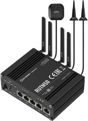 RUTM50000000 Model RUTM50 Cellular 5G Router; Speeds of up to 3.4 Gbps; Dual SIM with Auto-failover; Backward Compatible with 4G (LTE Cat 19); for USA and Canada Carriers; Auto APN