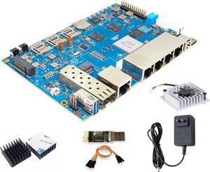 Banana Pi BPI-R4 WiFi 7 Wireless Dual-Band WiFi Router Board OpenWRT, with MediaTek MT7988A (Filogic 880) SoC, Support 2X 10GbE SFP and 4X GbE Gigabit Ethernet for NAS Smart Home Gateway (POE SET1)