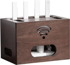 Wireless Router Storage Box Router Shelf Wireless WiFi Modem Wood Shelf Cable Management Storage Box Hider Rack Organizer (Color : Brown, Size : 32 * 20 * 22cm)