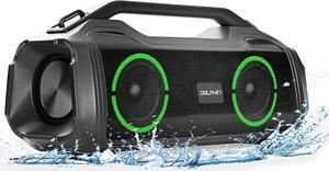 Dolphin LX80 Portable Wireless Speakers - Rechargeable Boombox Outdoor Speakers with Party Lights, DSP Tech, Dual 3.5" Woofers - IPX5 Waterproof, Supports Bluetooth 5.0, MicroSD, 3.5 Aux Input - Black