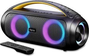 iHome Bluetooth Speaker Boombox with FM Radio, Color Changing Lights and Remote Control, Splash-Proof Portable and Rechargeable Wireless Speaker (iBT920B.EXv24)