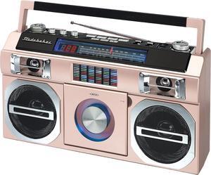 Studebaker SB2149RG Master Blaster Bluetooth Boombox with AM/FM Radio, USB Port, CD Player with MP3 Playback, LED EQ and 10 Watts RMS Speaker in Rose Gold