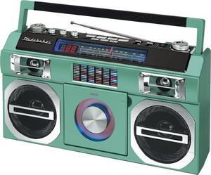 Studebaker SB2149TE Master Blaster Bluetooth Boombox with 3 Way Power, AM/FM Radio, USB Port, CD Player with MP3 Playback, LED EQ and 10 Watts RMS Speaker in Teal