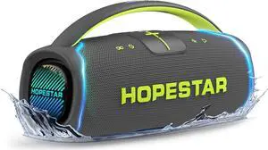 WorryFree Gadgets 300W Portable Speaker Wireless Bluetooth Audio Big Bass with Handle, Microphone, Hopestar Series (Gray)