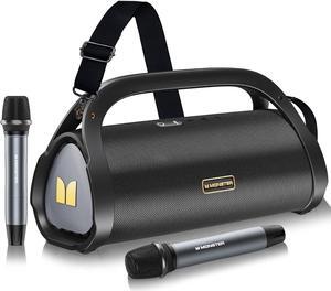 Monster Adventurer Max Bluetooth Speaker with Two Wireless Microphones, IPX7 Waterproof Outdoor Speakers with 100W Powerful Stereo Sound, Portable Bluetooth Speakers for Home, Party, Camping, Gold