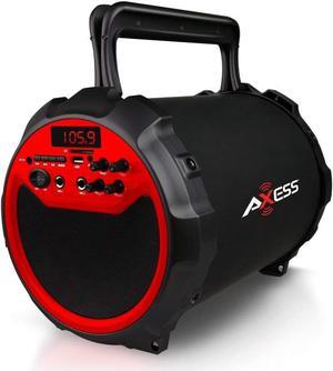AXESS SPBT1036 Portable Bluetooth Indoor/Outdoor 2.1 Hi-Fi Loud Speaker/Sing Along with Built-In 6" Sub and FM Radio, SD Card, USB, AUX, 6.5mm in Red (Wired Mic. Included)